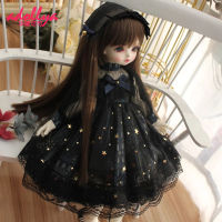 Aksesori Anak Patung Adollya Pakaian Saman Lolita Hitam untuk Anak Patung BJD Pakaian Skirt Headwear Sesuai untuk 13 14 16 Anak Patung