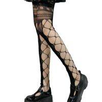 ผู้หญิง Lolita เซ็กซี่ Fishnet Pantyhose Goth Punk ด้านข้าง Hollow Out สำหรับ Cross Hole Sheer ตาข่าย Tights Jacquard รูปแบบถุงน่อง