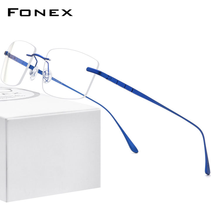 FONEX Pure Titanium Glasses Frame Men New Male Frameless Rimless Square ...