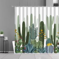 3D Digital Printing Resistant Waterproof Bathroom Shower Curtain Cactus Shower Curtain Green Tropical Plant Leaf Bathroom Curtains Home Decoration Bath Screen Waterproof Polyester With Hooks