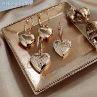 JJFOUCS 2Pair/Set Fashion Heart Metal Drop Earring Cute Shining Can Open Gold Color Heart Earring Sets Pendientes Lover Gift