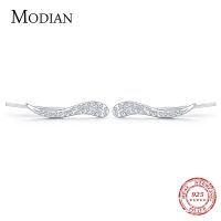 {Han ornaments}Modian Autumn Simple Line Abstract Ear Studs 100 925 Sterling Silver Clear CZ Sparkling Long Stud Earrings For Women Jewelry