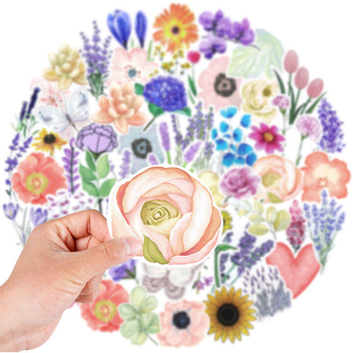 muya-100pcs-flowers-stickers-waterproof-floral-vinyl-stickers-for-laptop-journal