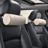 1pc Cowhide Car Pillow Seat Back Cylindrical Memory Foam Auto Neck Spine Cushion Leather Office Chair Headrest Mat For BMW Benz