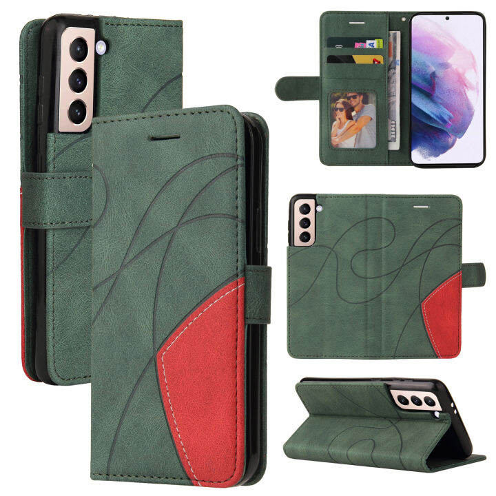 color-blocking-โทรศัพท์มือถือซองหนัง-multi-card-slot-cover-สำหรับ-samsung-s21-ultra-s21-plus-s21-s21-fe