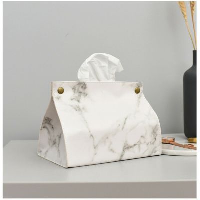 Chic Tissue Case Box Container PU Leather Marble Pattern Napkin Holder Pouch Organizer
