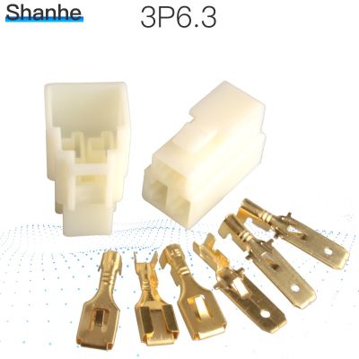 ▣ 2kits 6.3mm connector 3P 3pin Electrical 6.3 Connector Kits Male Female socket plug for Motorcycle Car