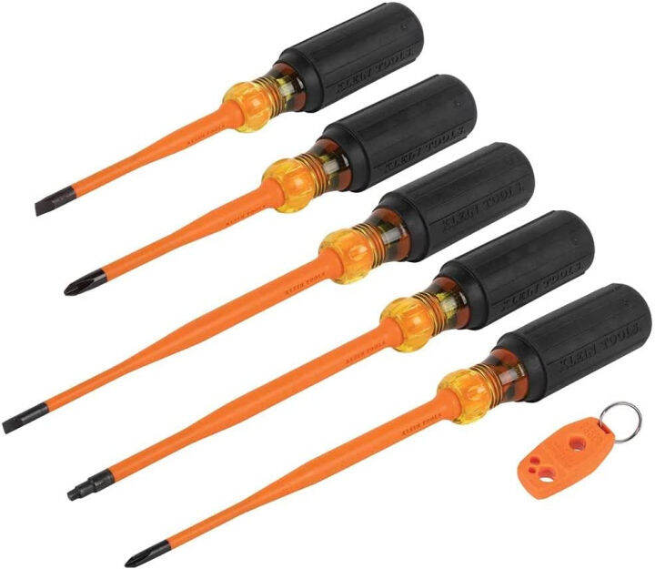 klein-tools-33736ins-insulated-screwdriver-set-1000v-slim-tip-driver-with-phillips-cabinet-and-square-bits-and-a-magnetizer-6-piece