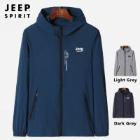 JEEP SPIRIT เดินป่ากลางแจ้งเสื้อกันฝนน้ำหนักเบา,แจ็คเก็ตลำลองผู้ชายมีฮู้ดกันน้ำฤดูใบไม้ร่วง