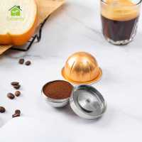 รีฟิลโลหะสแตนเลสสตีลแบบใช้ซ้ำได้ Nespresso Vertuo แคปซูลปลอกซิลิโคนเครื่องชงกาแฟช้อนกาแฟพร้อมคลิป