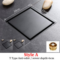 100 Brass Black Shower Drain Invisible Bathroom Ducha Drains Cover Trap Tile Insert Square Anti-odor Floor Waste Grates 10X10cm