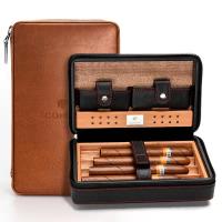 Cohiba Cigare Humidor Case Portable Cedar Wood Leather Travel Ciger Box with Humidifier Set Gift Box (Without Cigr Lighter and Cutter)