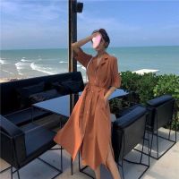 [COD] French womens 2022 spring and summer new loose thin temperament suit collar side slit dress trendy