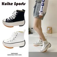✇ GHDFSD Kuike Sports รองเท้าผู้หญิงรองเท้าผ้าใบส้นสูงพื้นหนาสีขาว SE51111