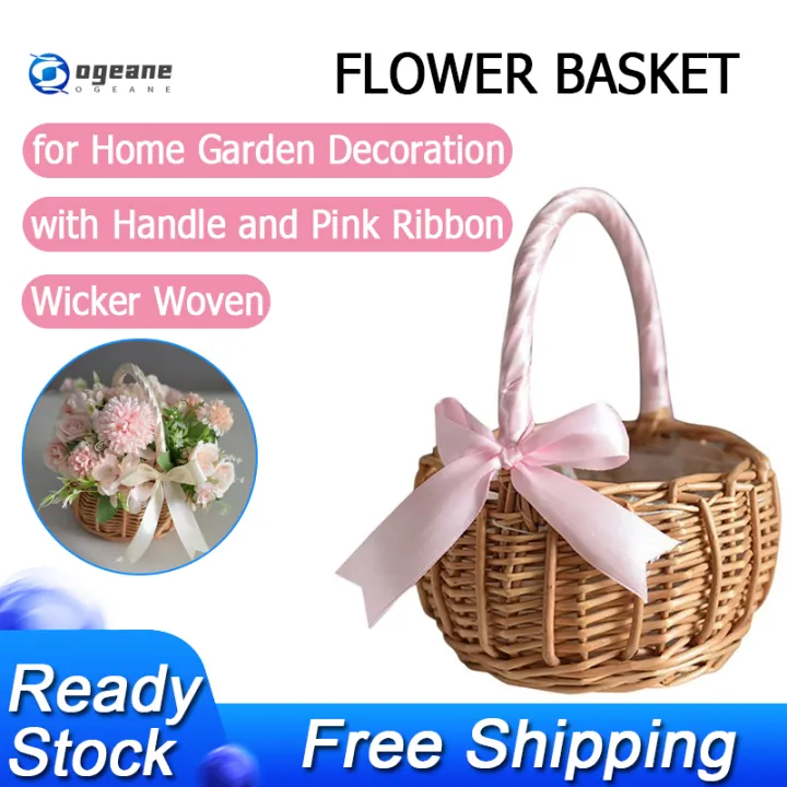 Wicker Woven Flower Basket, with Handle Wedding Flower Girl Baskets