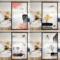 Chinese Artistic Landscape Painting Window Film Opaque Static Cling No Glue Decor Glass Sticker Window Privacy Protection Film