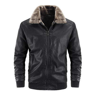 2020 Winter Mens Leather Jacket Fur Collar Lapel Outdoor Windproof Waterproof Lining is Fur Coat Fake Suede Pu Windbreaker