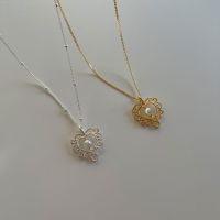 ▽✕ 925 sterling silver pearl lace chain design pendant necklace clavicle love cold wind contracted fashion temperament