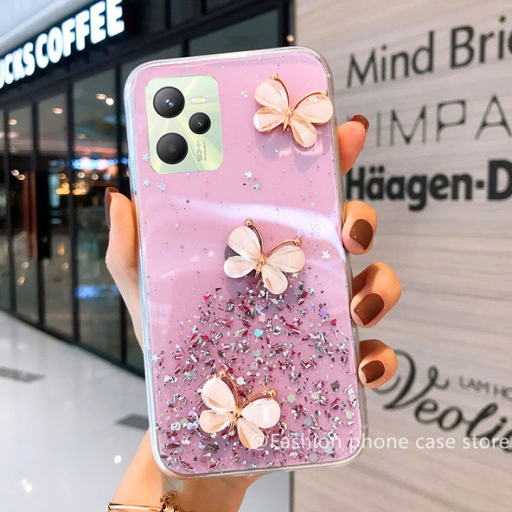 เคส-realme-c35-9i-9pro-9-pro-plus-star-silver-foil-glitter-casing-3d-butterfly-slim-colorful-clear-soft-case-เคสโทรศัพท-2022