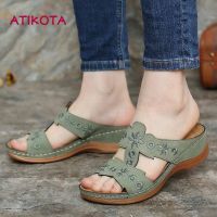 ❧✓❈ xing lu nan Atikota Women Embroidery Comfy Sandals Casual Summer Slip on Wedge Sandals Outdoor Beach Sandal for Ladies