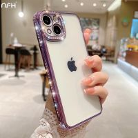 For iPhone 14 Pro Max Luxury Plating Shiny Diamond Clean Phone Case For iPhone 11 12 13 14 Plus Bling Rhinestone Frame Cover
