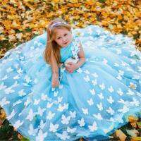 Butterfly PearlsFlower Girl Dresses for Wedding Elegant Birthday Dress Short Sleeve Ball Gown TUTU Cute Princess Kids Gown