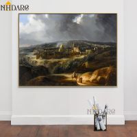 Auguste Forbin Jerusalem Seen from Mount Josaphat Posters and Prints Canvas Art Painting Wall Picture for Living Room Home Decor Picture Hangers Hooks