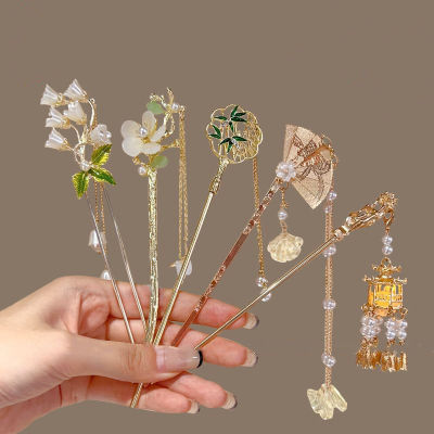 Chinese high-end feeling new hairpin, bell orchid hairpin, super immortal step shaking tassel plate hairpin, ancient style Hanfu hair accessories headwear  MEEI