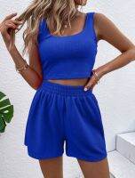 Autumn Urban Casual Womens Knitted Cotton Sleeveless Home Clothes Suit Comfortable Vest Shorts Two-piece Set