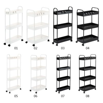 Rolling Storage Cart 34 Tier Mobile Shelving Unit ออแกไนเซอร์รถเข็นห้องน้ำพร้อมที่จับสำหรับห้องครัวห้องซักรีด