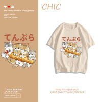 CHIC ผ้าฝ้ายแท้ ซูเปอร์น่ารักลูกแมวพิมพ์เสื้อยืดแขนสั้นสบาย ๆ T0271