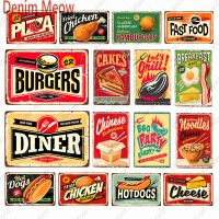 Vintag Kitchen Decorative Plates Fast Food Metal Signs PIZZA Restaurant Painting Sticker Hamburgers Diner Hot Dogs Decor WY125