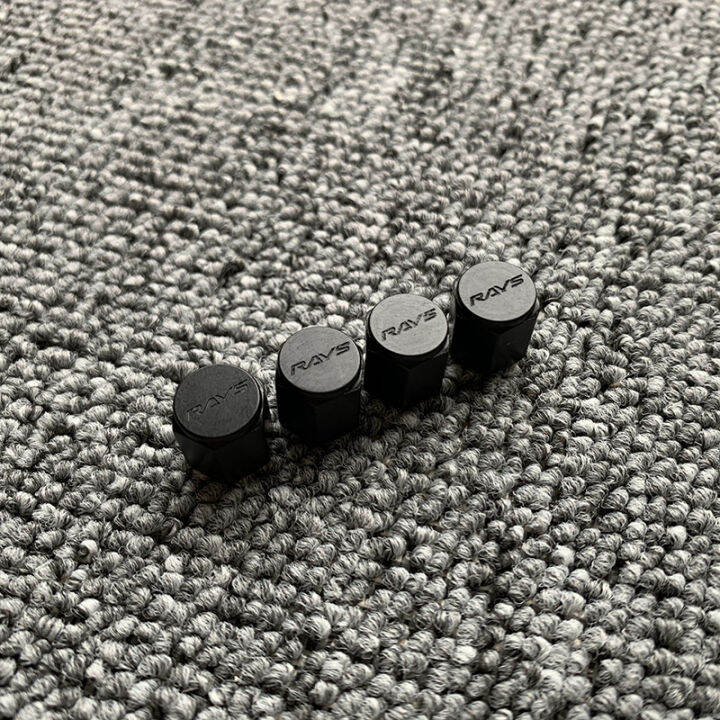 4 VOLK RACING RAYS TIRE VALVE STEM CAPS ALUMINUM BLACK UNIVERSAL