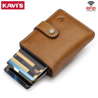 （Layor wallet） ใหม่ RFID อลูมิเนียมผู้ถือบัตรเครดิตหนังแท้บัตรกระเป๋าสตางค์ผู้ถือบัตรสำหรับผู้ชายผู้หญิงอัตโนมัติ Pop Up กรณีบัตร