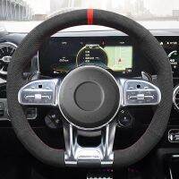 【YF】 Hand-Stitched Car Accessories Genuine Leather Suede Braid Steering Wheel Cover For Mercedes-Benz AMG C43 E53 S63 GLE G63