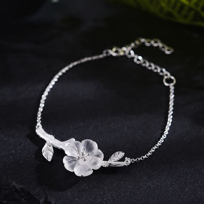 Lotus Fun Real 925 Sterling Silver Natural Crystal Handmade Fine Jewelry Flower in the Rain Design Charm Bracelet for Women Gift