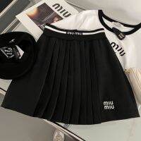 【Original】Summer New Letter Embroidery Academy Style Pleated Skirt Waistband Lined Short Skirt