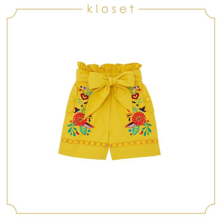 kloset-marigold-bow-front-tie-shorts-rs21-p004-กางเกงแฟชั่น-กางเกงขาสั้น-กางเกงแต่งดีเทลปัก-เสื้อผ้าแฟชั่น