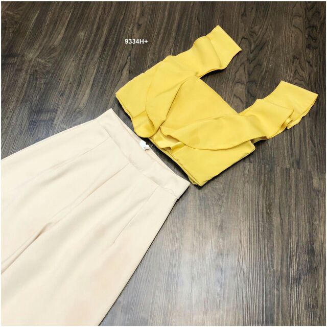 9334-ชุดเซท-เสื้อดรอป-สายเดี่ยว-แต่งระบาย-กางเกงขายาว-สีขาว-เสื้อผ้าแฟชั่น-ชุดเที่ยว