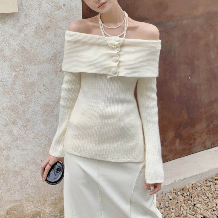 Women Sweater, Long Sleeve Off Shoulder Solid Color Casual Party Street  Pullover Tops | Lazada PH