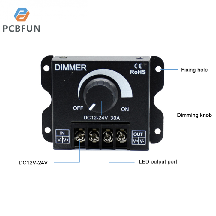 pcbfun-30a-dc12-24v-1w-ลูกบิดไฟพร้อมตัวควบคุมแถบไฟ-led-อุปกรณ์ปรับแสงไฟสูงแถบที่ทำให้สว่างน้อยลงไฟหรี่