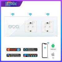 Bingoelec Wifi Smart Dimmer Light Switches with EU Standard WiFi double Wall Power Sockets Crystal Touch Switches with Tuya Ratchets Sockets