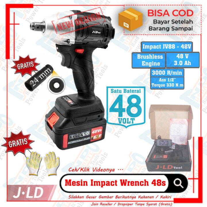 Mesin Impact Wrench Cordless Baterai Jld 48v Pembuka Baut 48s Cvt Matik Metik Matic Mata Sock 0311