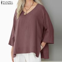 ZANZEA Women V-Neck 34 Sleeve Casual Loose Oversize Split Blouse