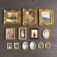 1:12 Vintage Framed Photos Miniature Oil Painting Doll Accessories Resin Mini Wall Picture Dollhouse Ornament Kids Toys Supplies Drawing Painting Supp