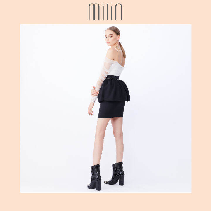 milin-myth-high-waist-silk-crepe-mini-balloon-skirt-กระโปรงสั้นเอวสูงแต่งเอวบอลลูน-สีดำ