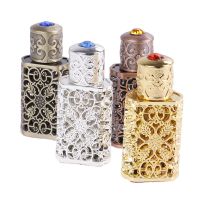 FRANCESCO Travel Perfume Bottle Antiqued Metal Essential Oils Bottle Wedding Decoration Gift Refillable Bottle Royal Bottle 3ML Arab Style Cosmetic ContainerMulticolor