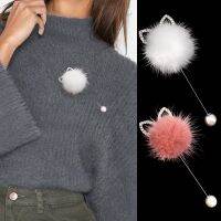 NEW Cute Rabbit Ears Real Mink Hair Fur Ball Brooch Pins For Women Korean Fur Ball Piercing Lapel Brooches Collar Jewelry Gift