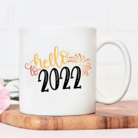 Hello 2022 Fireworks Print Juice Mugs Cute Water Cup Merry Christmas Gift Coffee Mug Fashion Ceramic Mug Practical Mugs