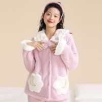 [COD] Coral fleece pajamas womens autumn and winter warm doll collar ladies long-sleeved home clothes new suit spot